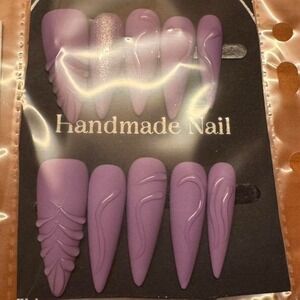 Handmade Press On Nails Lavender Stiletto Acrylic False‎ Nail Art